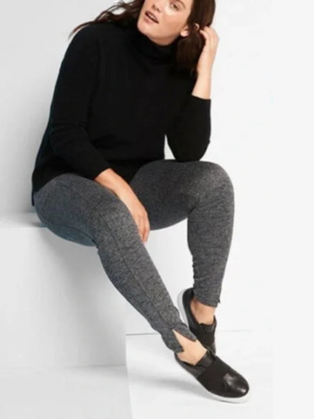 Athleta Grey Herringbone Mercer Ankle Slit Tight | XS